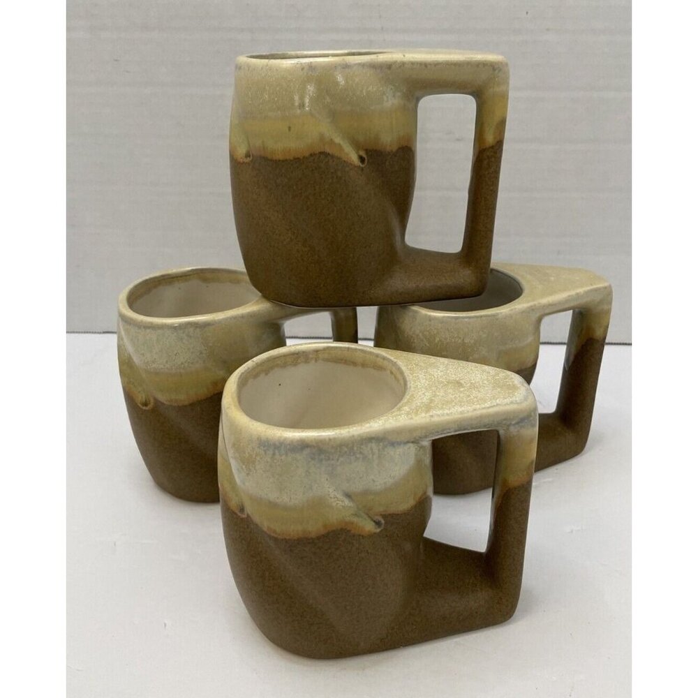 4 - C&C Mexican Pottery Drip Glaze Stoneware Mugs Rodolfo Padilla Style - NEW